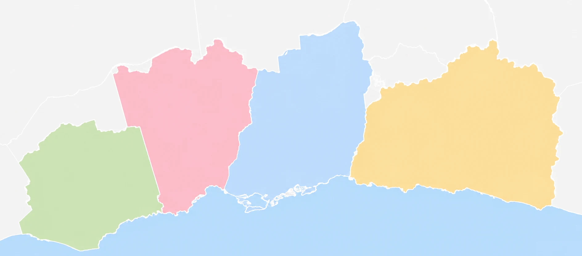Map of the Greater Toronto Area with the Peel, York, Toronto and Durham regions highlighted