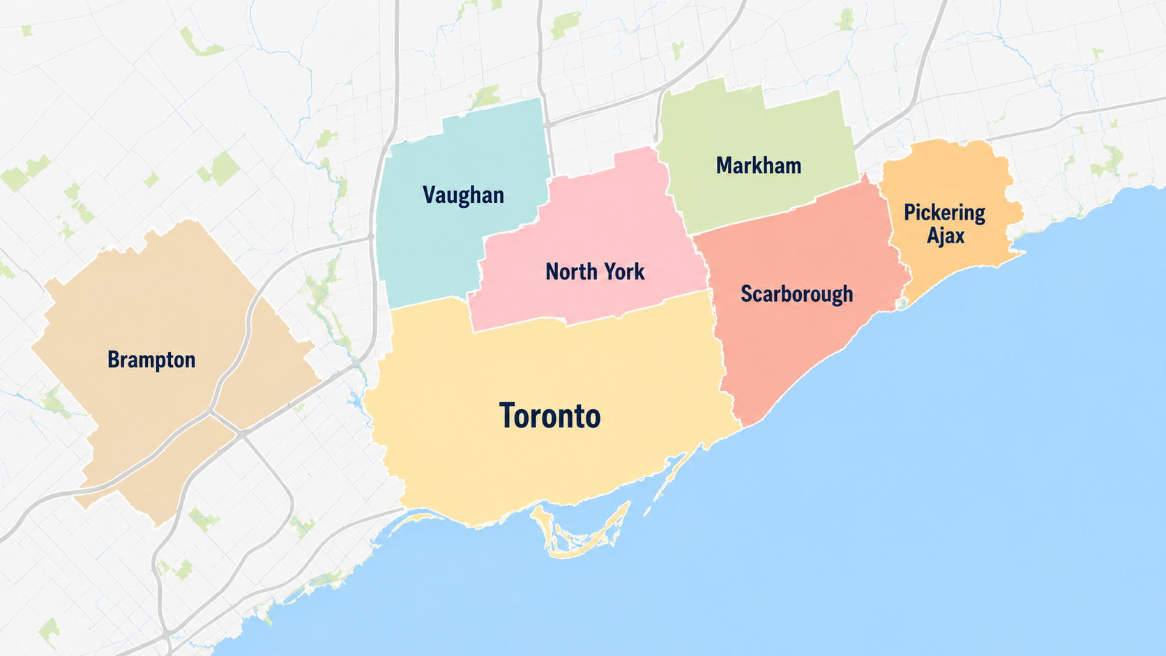 Toronto Smashers coverage map showing Greater Toronto Area including Toronto, North York, Scarborough, Vaughan, Markham, Brampton, Pickering, and Ajax